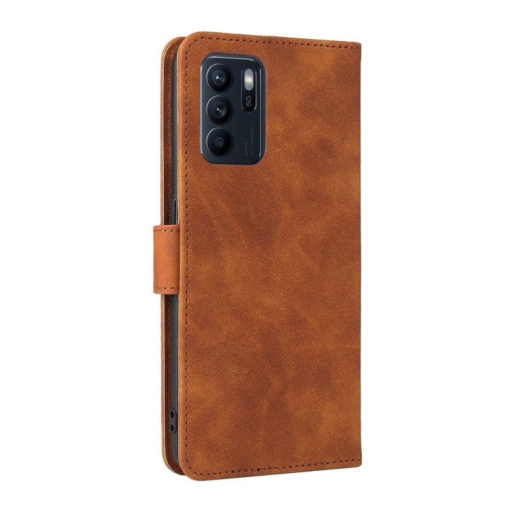 Tinta unita Skin Feel Fibbia magnetica Flip orizzontale Custodia in pelle PU con struttura in vitello con supporto e slot per schede e portafoglio, For OPPO Reno 6Z