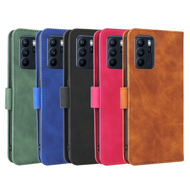 Tinta unita Skin Feel Fibbia magnetica Flip orizzontale Custodia in pelle PU con struttura in vitello con supporto e slot per schede e portafoglio, For OPPO Reno 6Z