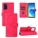 Tinta unita Skin Feel Fibbia magnetica Flip orizzontale Custodia in pelle PU con struttura in vitello con supporto e slot per schede e portafoglio, For OPPO Reno 6Z