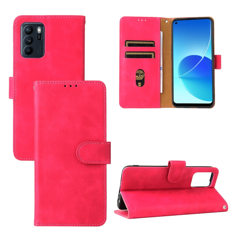 Tinta unita Skin Feel Fibbia magnetica Flip orizzontale Custodia in pelle PU con struttura in vitello con supporto e slot per schede e portafoglio, For OPPO Reno 6Z