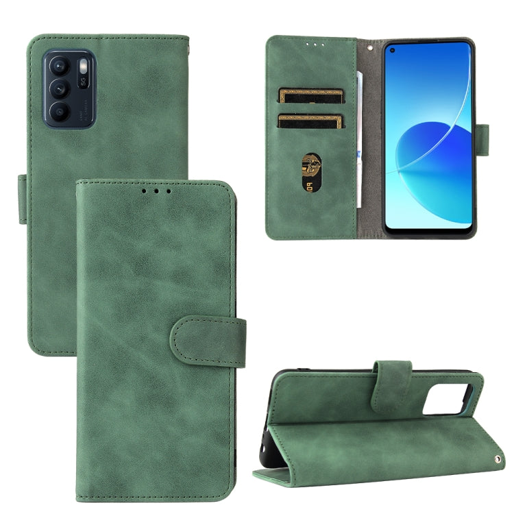 Tinta unita Skin Feel Fibbia magnetica Flip orizzontale Custodia in pelle PU con struttura in vitello con supporto e slot per schede e portafoglio, For OPPO Reno 6Z