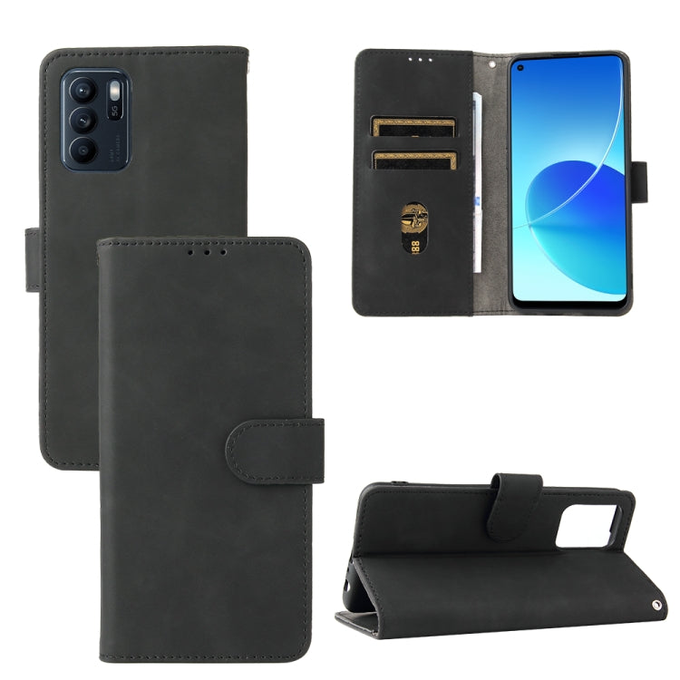 Tinta unita Skin Feel Fibbia magnetica Flip orizzontale Custodia in pelle PU con struttura in vitello con supporto e slot per schede e portafoglio, For OPPO Reno 6Z