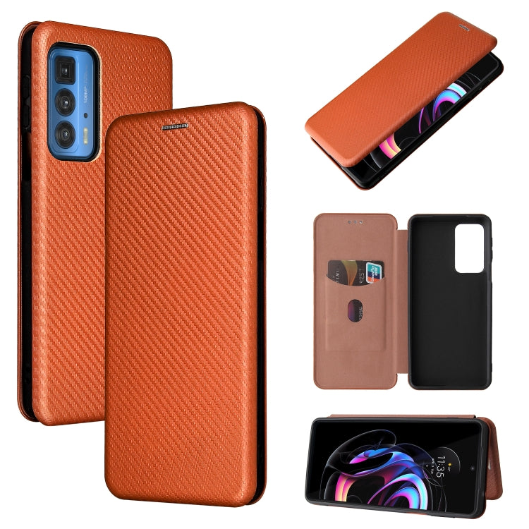 Struttura in fibra di carbonio Flip orizzontale magnetico Custodia in pelle TPU + PC + PU con slot per schede, For Motorola Edge 20 Pro