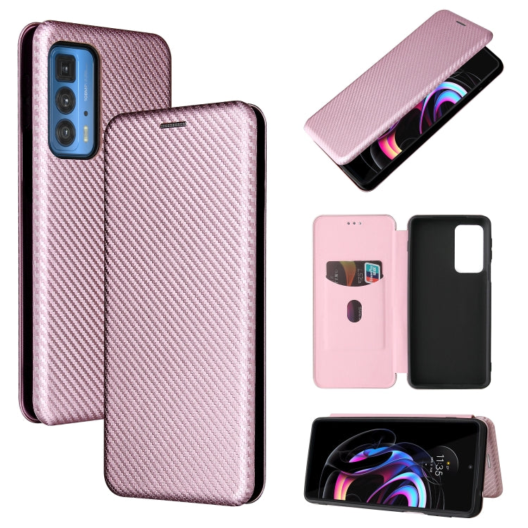 Struttura in fibra di carbonio Flip orizzontale magnetico Custodia in pelle TPU + PC + PU con slot per schede, For Motorola Edge 20 Pro