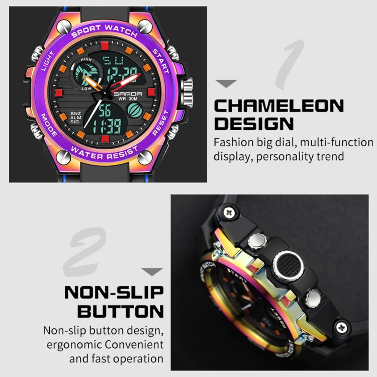 SANDA Dual Digital Display Luminoso Cronometro Cronografo Sveglia Orologio sportivo al quarzo da uomo