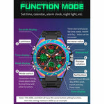 SANDA Dual Digital Display Luminoso Cronometro Cronografo Sveglia Orologio sportivo al quarzo da uomo
