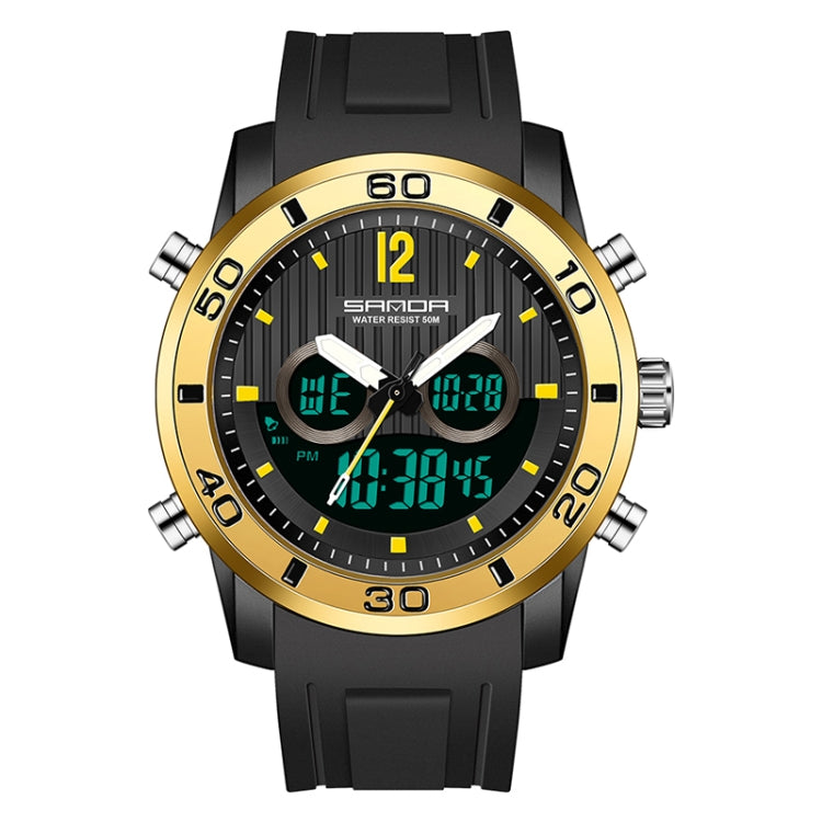 SANDA 3106 Orologio elettronico antiurto luminoso per sport all'aria aperta da uomo con doppio display digitale