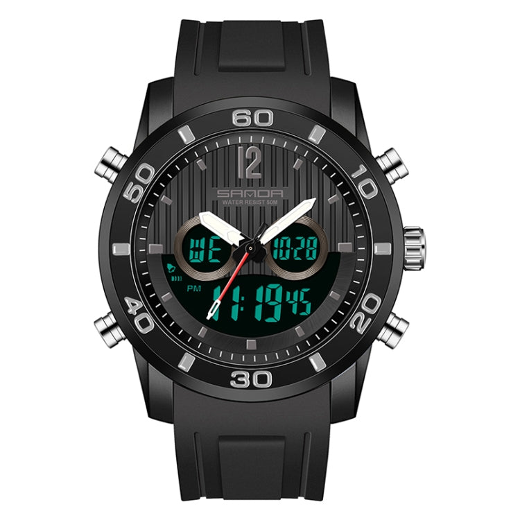 SANDA 3106 Orologio elettronico antiurto luminoso per sport all'aria aperta da uomo con doppio display digitale