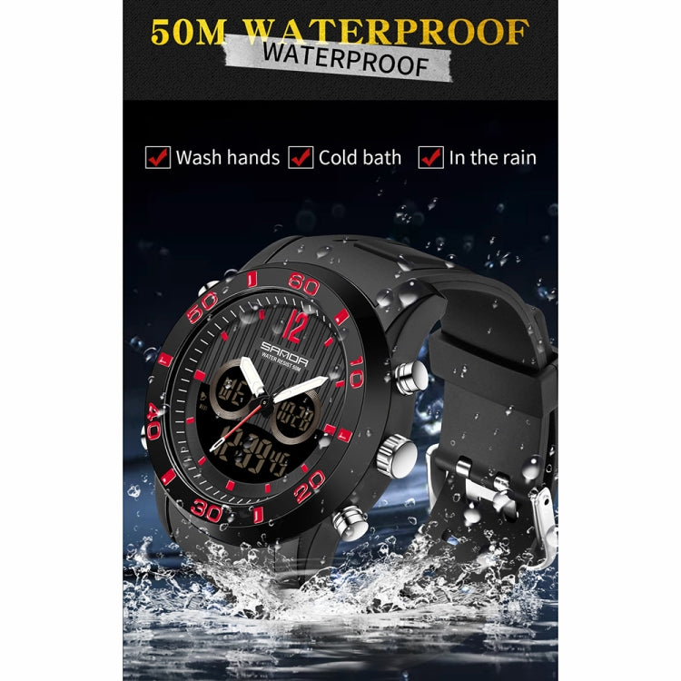SANDA 3106 Orologio elettronico antiurto luminoso per sport all'aria aperta da uomo con doppio display digitale