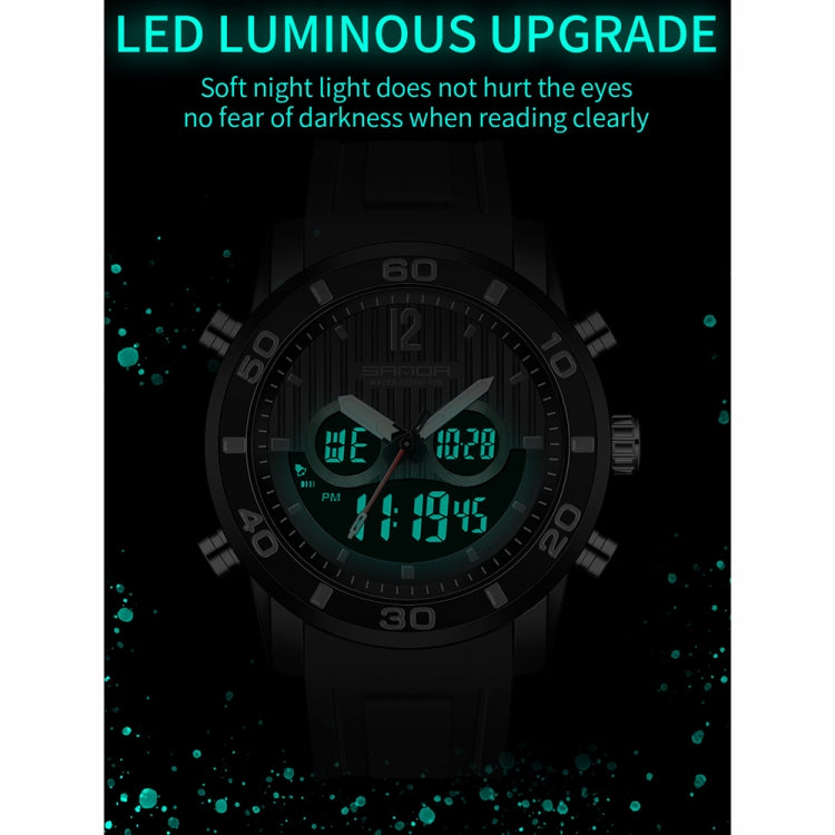 SANDA 3106 Orologio elettronico antiurto luminoso per sport all'aria aperta da uomo con doppio display digitale