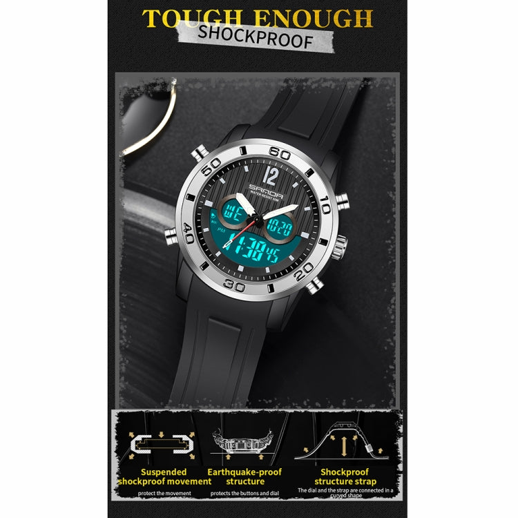 SANDA 3106 Orologio elettronico antiurto luminoso per sport all'aria aperta da uomo con doppio display digitale