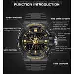 SANDA 6025 Dual Time Display digitale Calendario luminoso Orologio al quarzo sportivo da uomo multifunzionale impermeabile