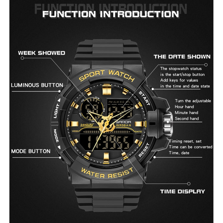 SANDA 6025 Dual Time Display digitale Calendario luminoso Orologio al quarzo sportivo da uomo multifunzionale impermeabile