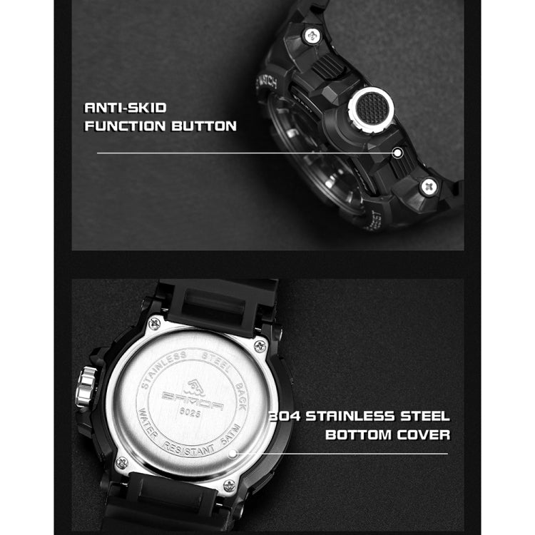 SANDA 6025 Dual Time Display digitale Calendario luminoso Orologio al quarzo sportivo da uomo multifunzionale impermeabile