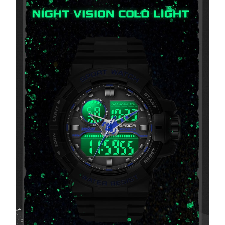 SANDA 6025 Dual Time Display digitale Calendario luminoso Orologio al quarzo sportivo da uomo multifunzionale impermeabile