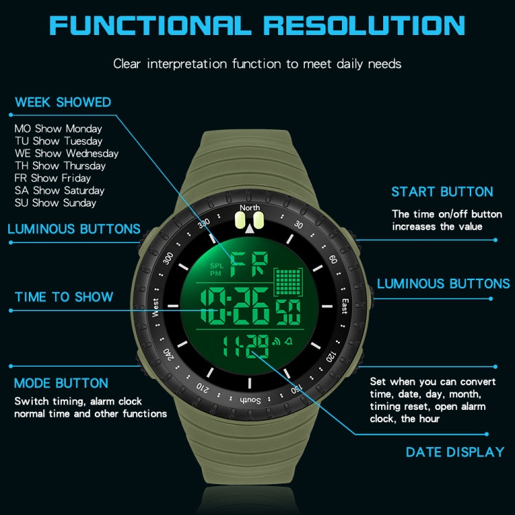 SANDA 6071 Display digitale a LED con schermo a tre divisioni Cronometro luminoso Orologio elettronico sportivo da uomo multifunzionale