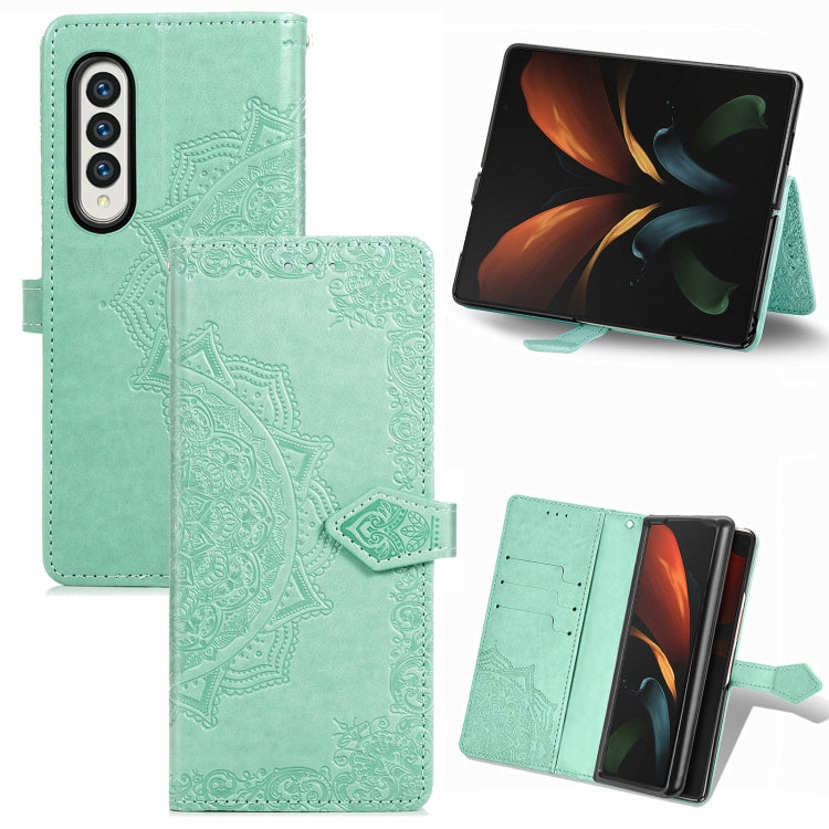 Custodia in pelle con motivo mandala in rilievo per PC + TPU orizzontale con supporto e slot per schede, For Samsung Galaxy Z Fold3 5G