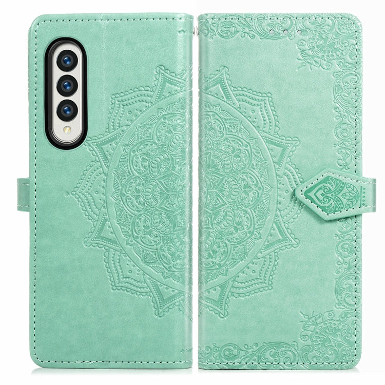 Custodia in pelle con motivo mandala in rilievo per PC + TPU orizzontale con supporto e slot per schede, For Samsung Galaxy Z Fold3 5G