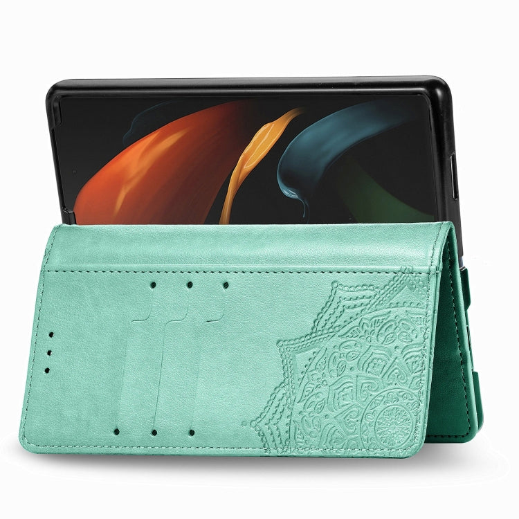 Custodia in pelle con motivo mandala in rilievo per PC + TPU orizzontale con supporto e slot per schede, For Samsung Galaxy Z Fold3 5G