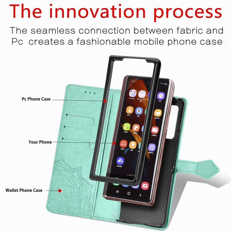 Custodia in pelle con motivo mandala in rilievo per PC + TPU orizzontale con supporto e slot per schede, For Samsung Galaxy Z Fold3 5G