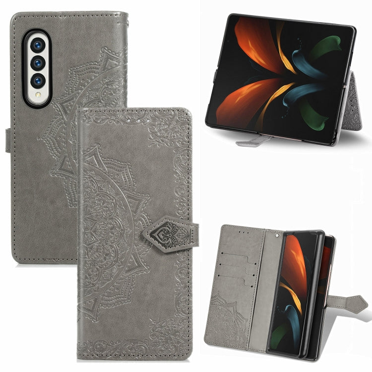 Custodia in pelle con motivo mandala in rilievo per PC + TPU orizzontale con supporto e slot per schede, For Samsung Galaxy Z Fold3 5G