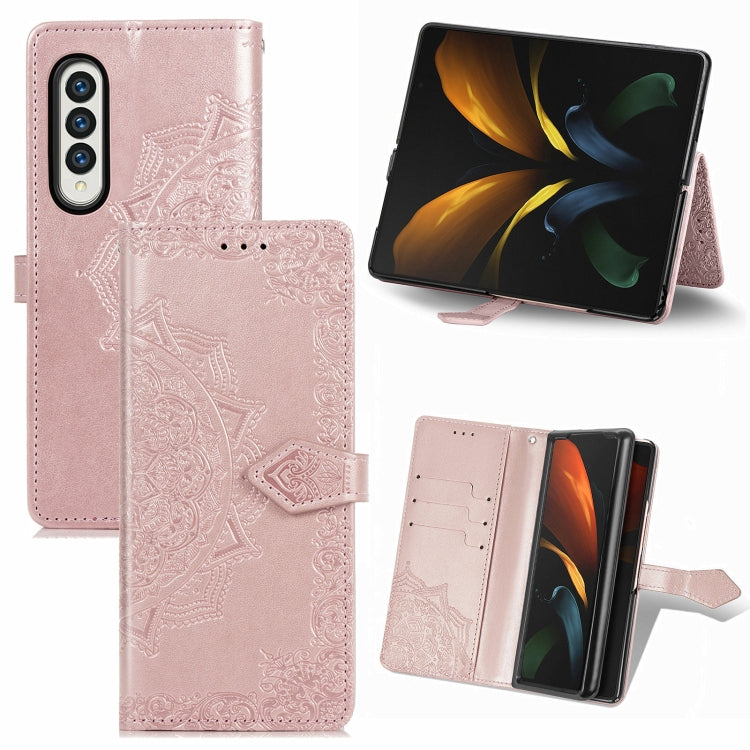 Custodia in pelle con motivo mandala in rilievo per PC + TPU orizzontale con supporto e slot per schede, For Samsung Galaxy Z Fold3 5G