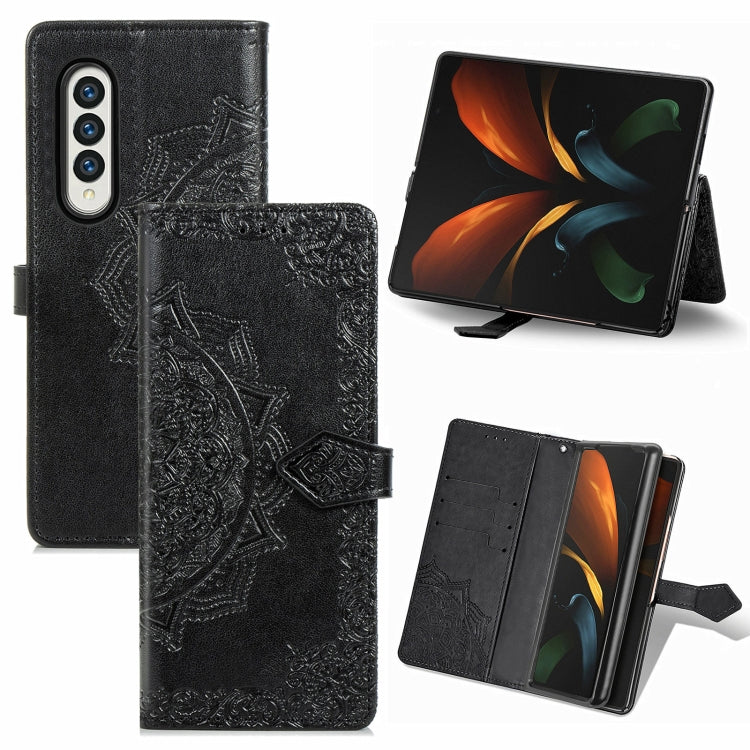 Custodia in pelle con motivo mandala in rilievo per PC + TPU orizzontale con supporto e slot per schede, For Samsung Galaxy Z Fold3 5G