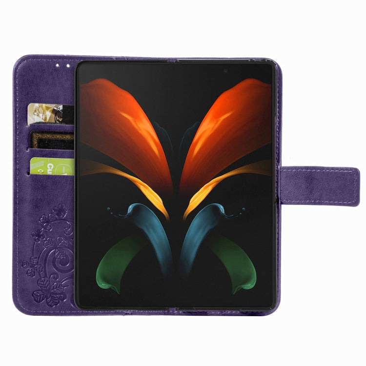 Custodia in pelle con protezione per telefono cellulare con fibbia in rilievo con chiusura a quattro foglie con cordino e slot per schede e portafoglio e funzione staffa, For Samsung Galaxy Z Fold3 5G