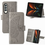 Farfalla Love Flowers Custodia in pelle a ribalta orizzontale goffrata con supporto e fessure per carte e portafoglio e cordino, For Samsung Galaxy Z Fold3 5G