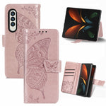 Farfalla Love Flowers Custodia in pelle a ribalta orizzontale goffrata con supporto e fessure per carte e portafoglio e cordino, For Samsung Galaxy Z Fold3 5G