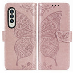 Farfalla Love Flowers Custodia in pelle a ribalta orizzontale goffrata con supporto e fessure per carte e portafoglio e cordino, For Samsung Galaxy Z Fold3 5G