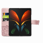Farfalla Love Flowers Custodia in pelle a ribalta orizzontale goffrata con supporto e fessure per carte e portafoglio e cordino, For Samsung Galaxy Z Fold3 5G