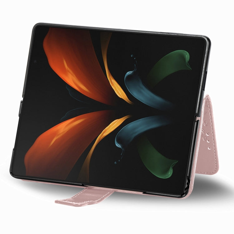 Farfalla Love Flowers Custodia in pelle a ribalta orizzontale goffrata con supporto e fessure per carte e portafoglio e cordino, For Samsung Galaxy Z Fold3 5G