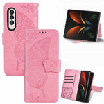 Farfalla Love Flowers Custodia in pelle a ribalta orizzontale goffrata con supporto e fessure per carte e portafoglio e cordino, For Samsung Galaxy Z Fold3 5G