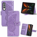 Farfalla Love Flowers Custodia in pelle a ribalta orizzontale goffrata con supporto e fessure per carte e portafoglio e cordino, For Samsung Galaxy Z Fold3 5G