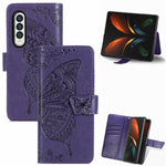 Farfalla Love Flowers Custodia in pelle a ribalta orizzontale goffrata con supporto e fessure per carte e portafoglio e cordino, For Samsung Galaxy Z Fold3 5G