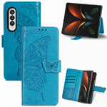 Farfalla Love Flowers Custodia in pelle a ribalta orizzontale goffrata con supporto e fessure per carte e portafoglio e cordino, For Samsung Galaxy Z Fold3 5G