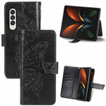 Farfalla Love Flowers Custodia in pelle a ribalta orizzontale goffrata con supporto e fessure per carte e portafoglio e cordino, For Samsung Galaxy Z Fold3 5G