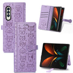 Bella custodia in pelle a vibrazione orizzontale con motivo a rilievo per cani e gatti, con supporto, slot per schede e portafoglio, For Samsung Galaxy Z Fold3 5G