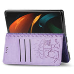 Bella custodia in pelle a vibrazione orizzontale con motivo a rilievo per cani e gatti, con supporto, slot per schede e portafoglio, For Samsung Galaxy Z Fold3 5G