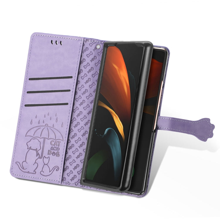 Bella custodia in pelle a vibrazione orizzontale con motivo a rilievo per cani e gatti, con supporto, slot per schede e portafoglio, For Samsung Galaxy Z Fold3 5G