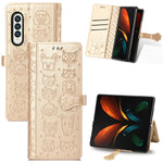 Bella custodia in pelle a vibrazione orizzontale con motivo a rilievo per cani e gatti, con supporto, slot per schede e portafoglio, For Samsung Galaxy Z Fold3 5G