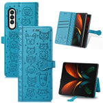 Bella custodia in pelle a vibrazione orizzontale con motivo a rilievo per cani e gatti, con supporto, slot per schede e portafoglio, For Samsung Galaxy Z Fold3 5G