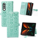 Bella custodia in pelle a vibrazione orizzontale con motivo a rilievo per cani e gatti, con supporto, slot per schede e portafoglio, For Samsung Galaxy Z Fold3 5G