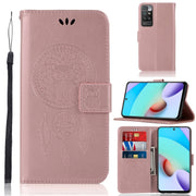 Campanella a vento con motivo gufo goffrato custodia orizzontale in pelle con supporto e slot per carte e portafoglio, For Xiaomi Redmi 10