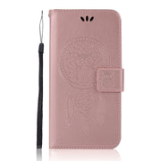 Campanella a vento con motivo gufo goffrato custodia orizzontale in pelle con supporto e slot per carte e portafoglio, For Xiaomi Redmi 10