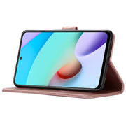 Campanella a vento con motivo gufo goffrato custodia orizzontale in pelle con supporto e slot per carte e portafoglio, For Xiaomi Redmi 10