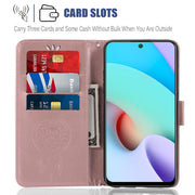Campanella a vento con motivo gufo goffrato custodia orizzontale in pelle con supporto e slot per carte e portafoglio, For Xiaomi Redmi 10