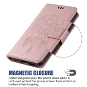 Campanella a vento con motivo gufo goffrato custodia orizzontale in pelle con supporto e slot per carte e portafoglio, For Xiaomi Redmi 10