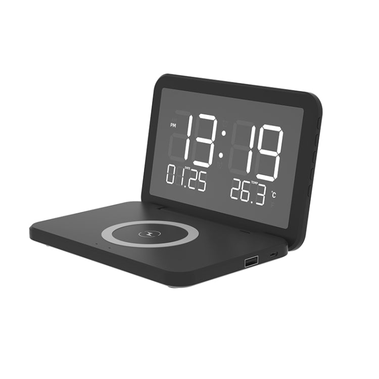 SY-118 15W Superficie a specchio pieghevole Calendario da tavolo perpetuo Caricabatterie wireless con sveglia e funzione regolabile di luminosità a tre livelli, SY-118 Black, SY-118 White